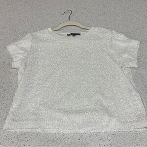 Elliott Lauren White Sequin Short Sleeve Top
